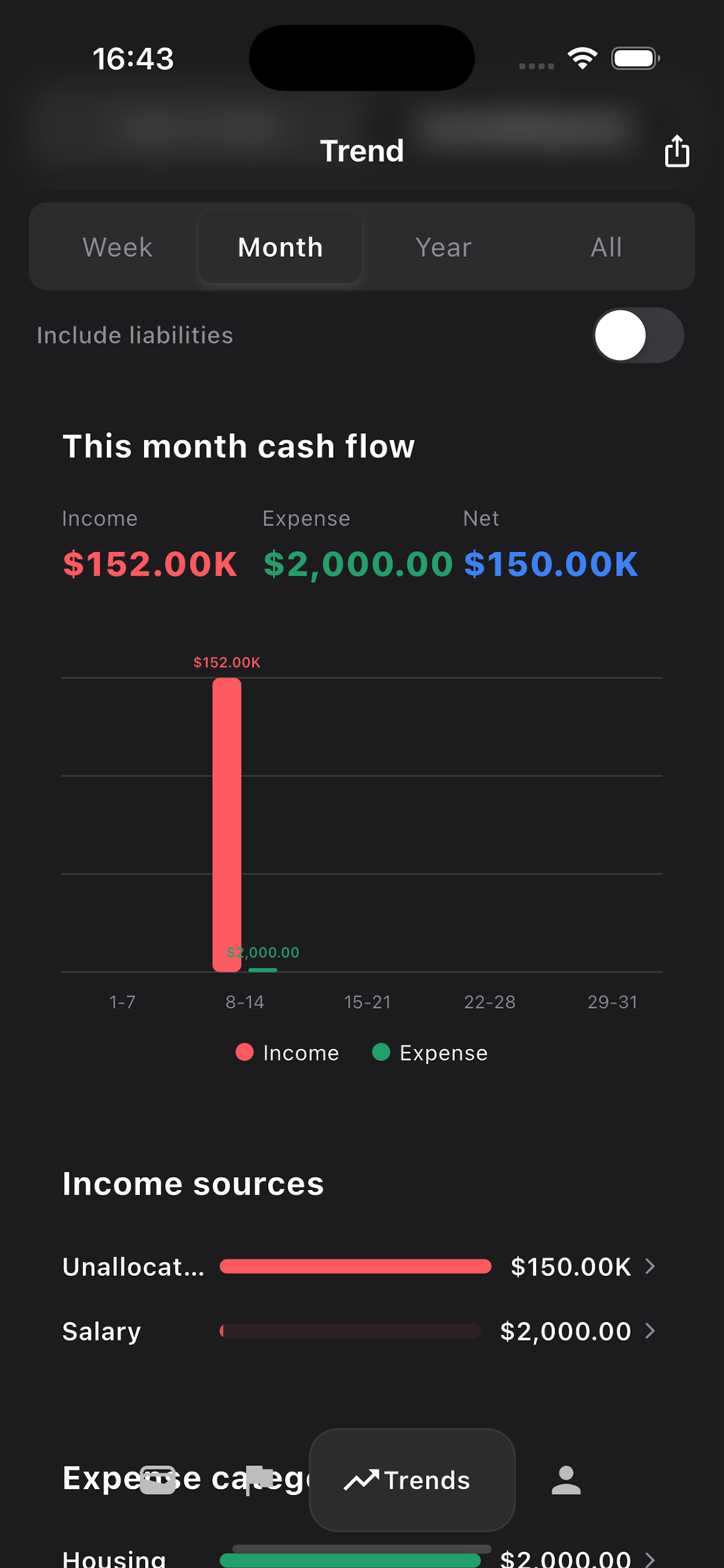 Jiadi'er cash-flow analysis screen